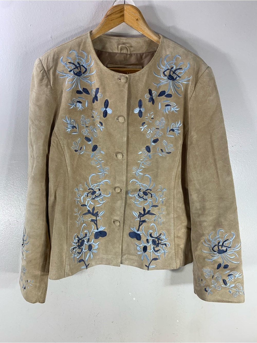 Vintage Bernardo Suede Leather Jacket XL Embroidered Floral Western Boho